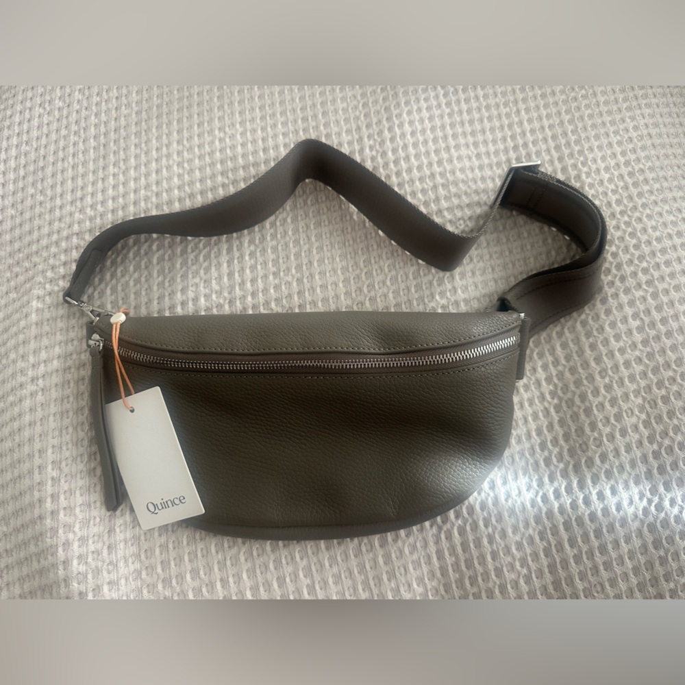 Quince Italian Pebbled Leather Sling Bag Grey - Picture 10 of 10